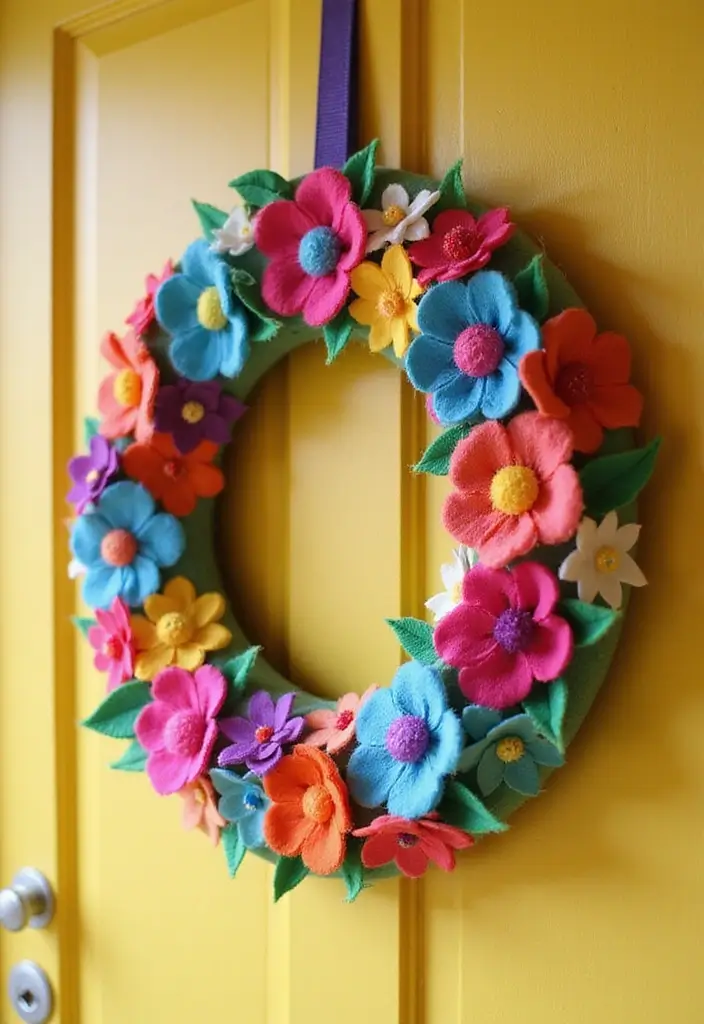 29 DIY Wreaths for Front Door That Guests Will Adore 10 29 DIY Wreaths for Front Door That Guests Will Adore - 10. Felt Flower Wreath