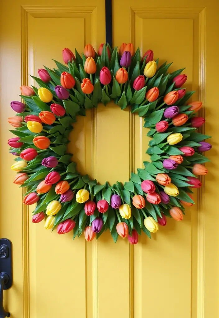 29 DIY Wreaths for Front Door That Guests Will Adore 12 29 DIY Wreaths for Front Door That Guests Will Adore - 12. Spring Tulip Wreath
