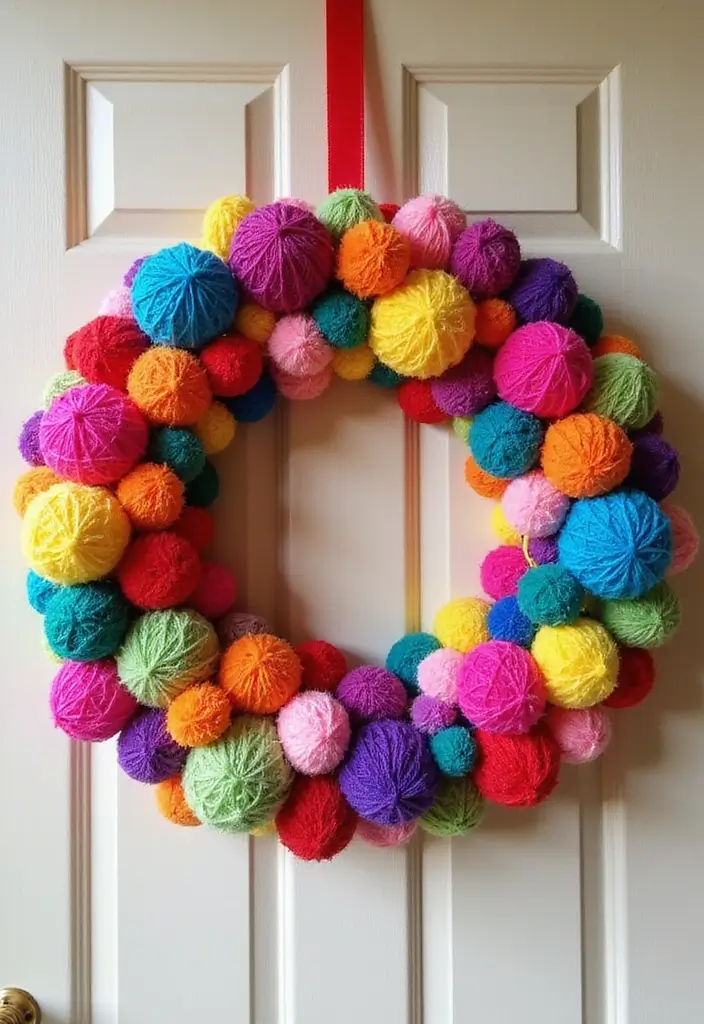 29 DIY Wreaths for Front Door That Guests Will Adore 13 29 DIY Wreaths for Front Door That Guests Will Adore - 13. Pom-Pom Wreath