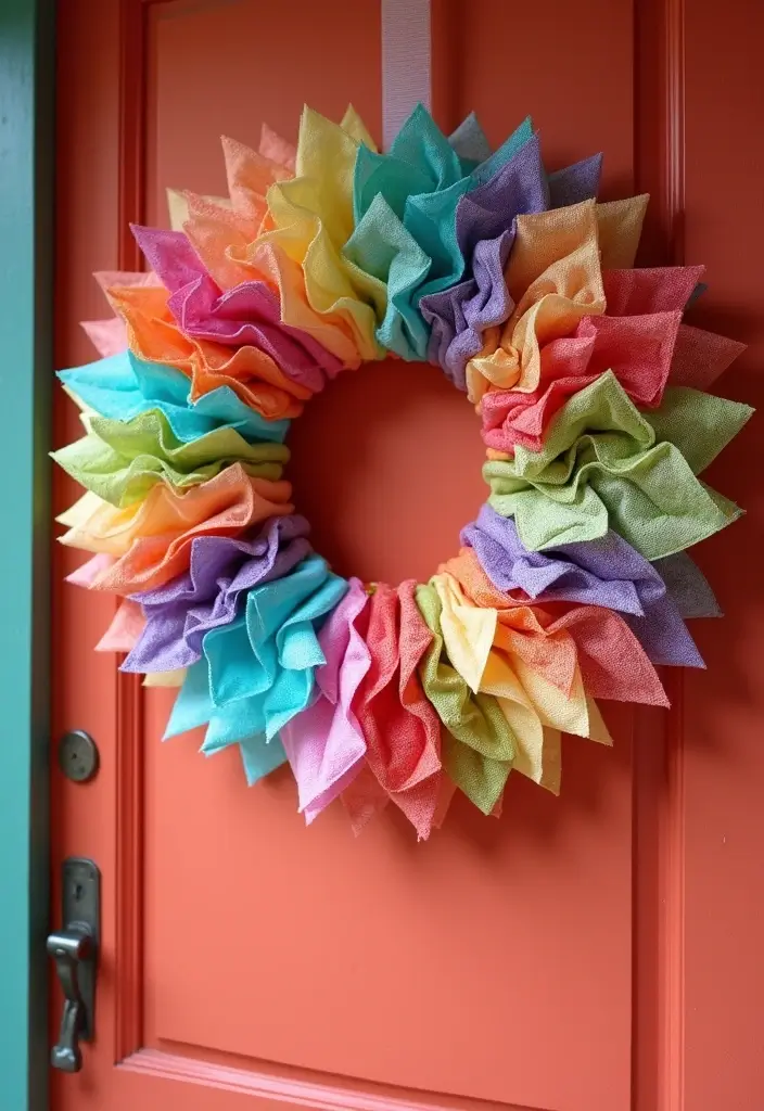 29 DIY Wreaths for Front Door That Guests Will Adore 15 29 DIY Wreaths for Front Door That Guests Will Adore - 15. Fabric Scrap Wreath