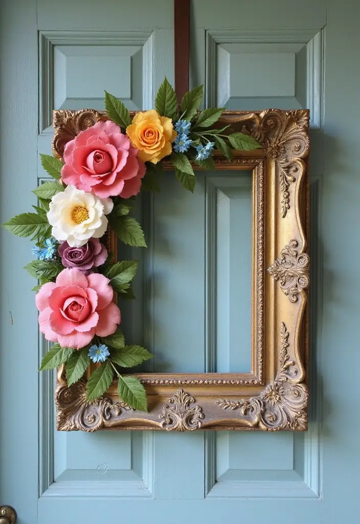 29 DIY Wreaths for Front Door That Guests Will Adore 23 29 DIY Wreaths for Front Door That Guests Will Adore - 23. Vintage Frame Wreath