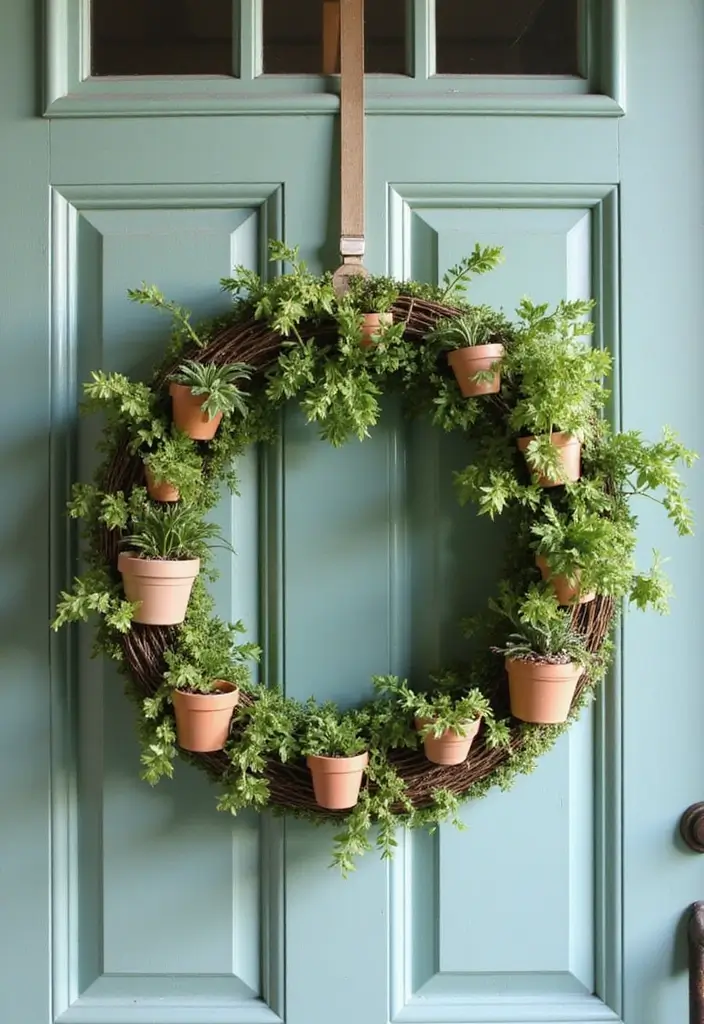 29 DIY Wreaths for Front Door That Guests Will Adore 25 29 DIY Wreaths for Front Door That Guests Will Adore - 25. Potted Plant Wreath