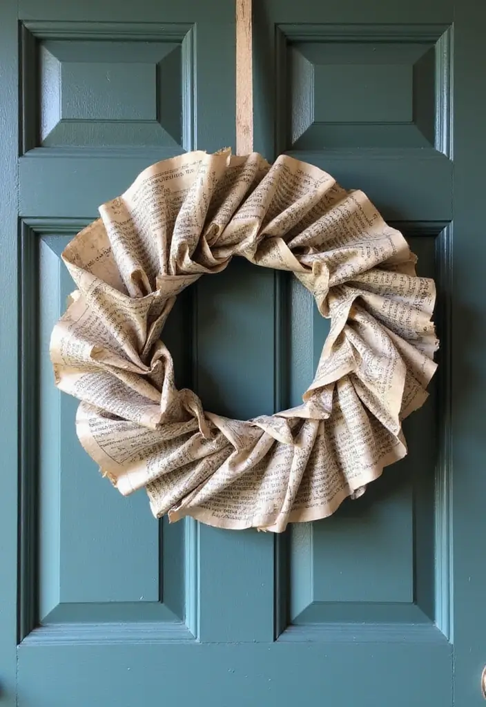 29 DIY Wreaths for Front Door That Guests Will Adore 28 29 DIY Wreaths for Front Door That Guests Will Adore - 28. Newspaper Wreath