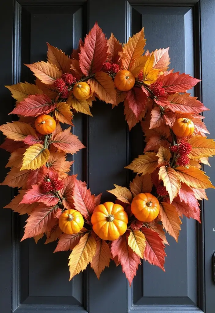 29 DIY Wreaths for Front Door That Guests Will Adore 3 29 DIY Wreaths for Front Door That Guests Will Adore - 3. Autumn Leaves Wreath