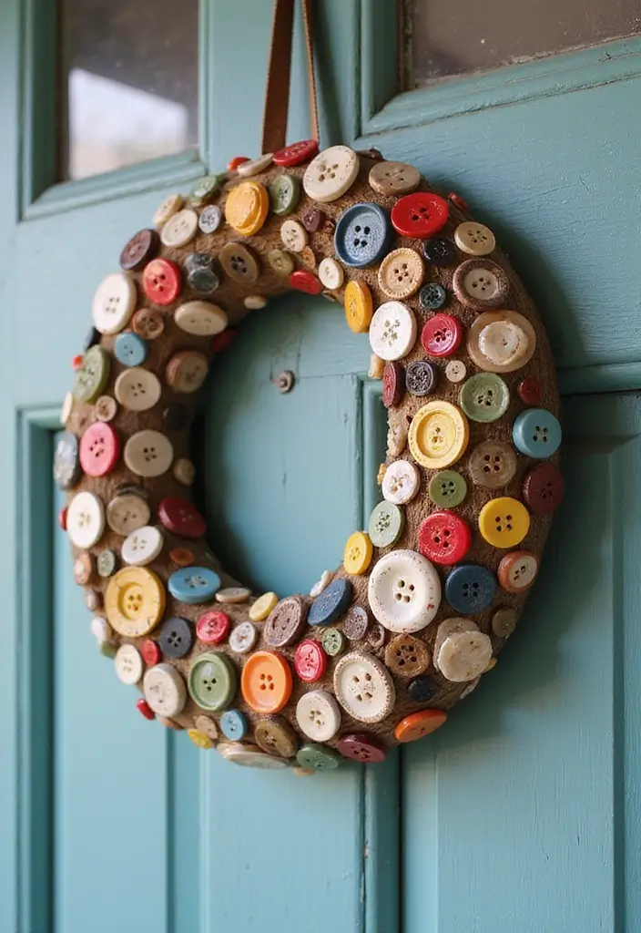 29 DIY Wreaths for Front Door That Guests Will Adore 8 29 DIY Wreaths for Front Door That Guests Will Adore - 8. Vintage Button Wreath