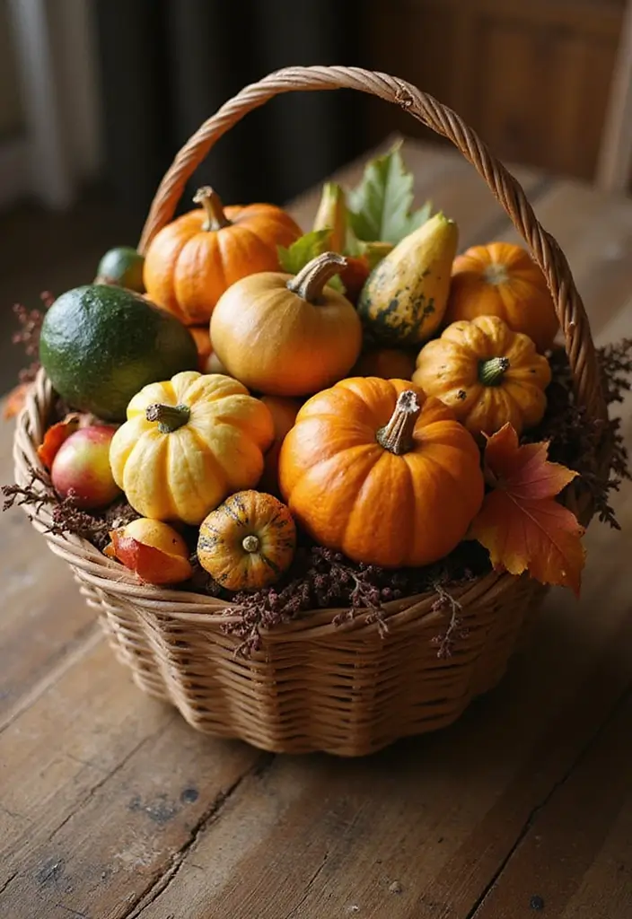 29 Fall Home Decor DIY Projects for a Warm Vibe 10 29 Fall Home Decor DIY Projects for a Warm Vibe - 10. Harvest Basket Centerpiece