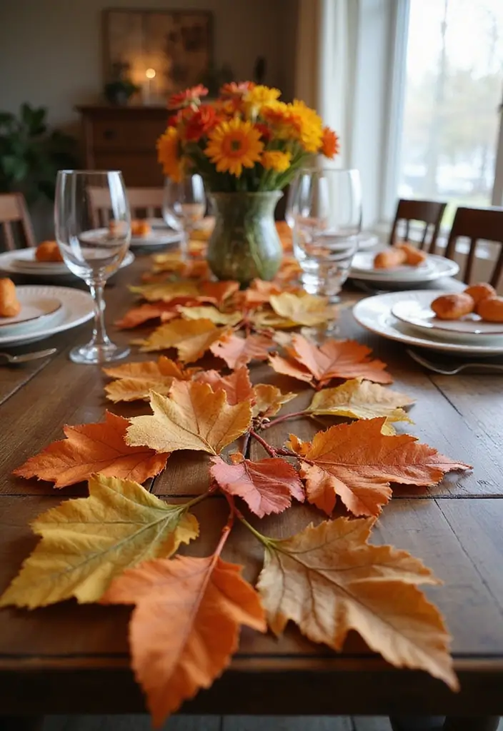 29 Fall Home Decor DIY Projects for a Warm Vibe 17 29 Fall Home Decor DIY Projects for a Warm Vibe - 17. Leafy Table Runner
