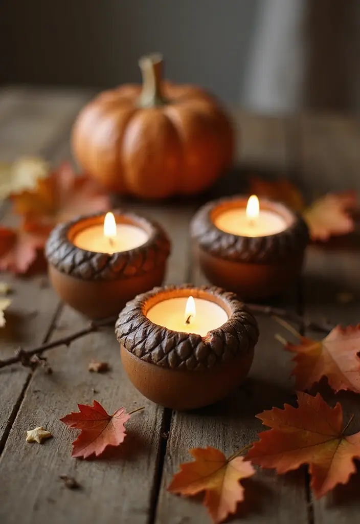 29 Fall Home Decor DIY Projects for a Warm Vibe 5 29 Fall Home Decor DIY Projects for a Warm Vibe - 5. Rustic Acorn Candle Holders
