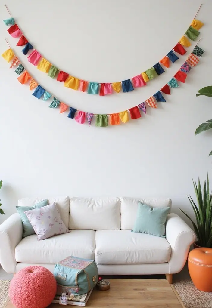 29 Modern DIY Living Room Decor Ideas on a Budget 21 29 Modern DIY Living Room Decor Ideas on a Budget - 21. Colorful Garland