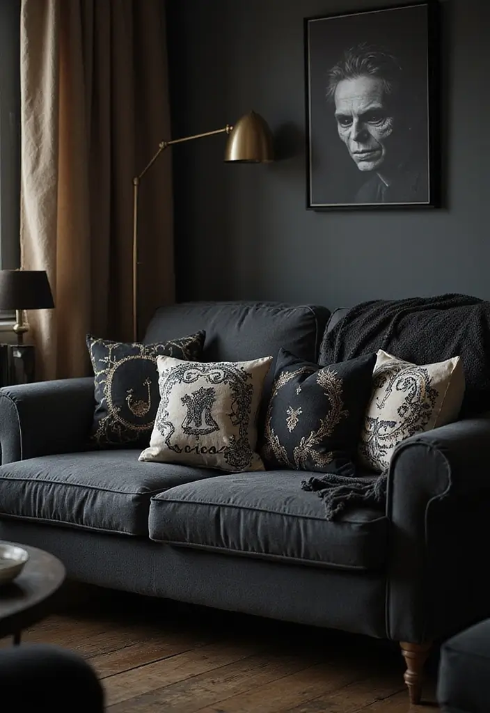 29 Unique DIY Gothic Decor Projects That Set the Mood - 15. Dark-Themed Throw Pillows