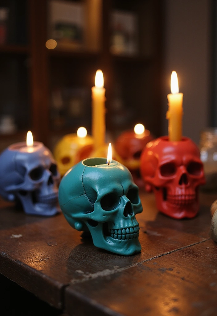 29 Unique DIY Gothic Decor Projects That Set the Mood - 2. Skull Candle Holders