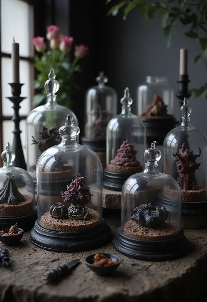 29 Unique DIY Gothic Decor Projects That Set the Mood - 22. Creepy Cloche Displays
