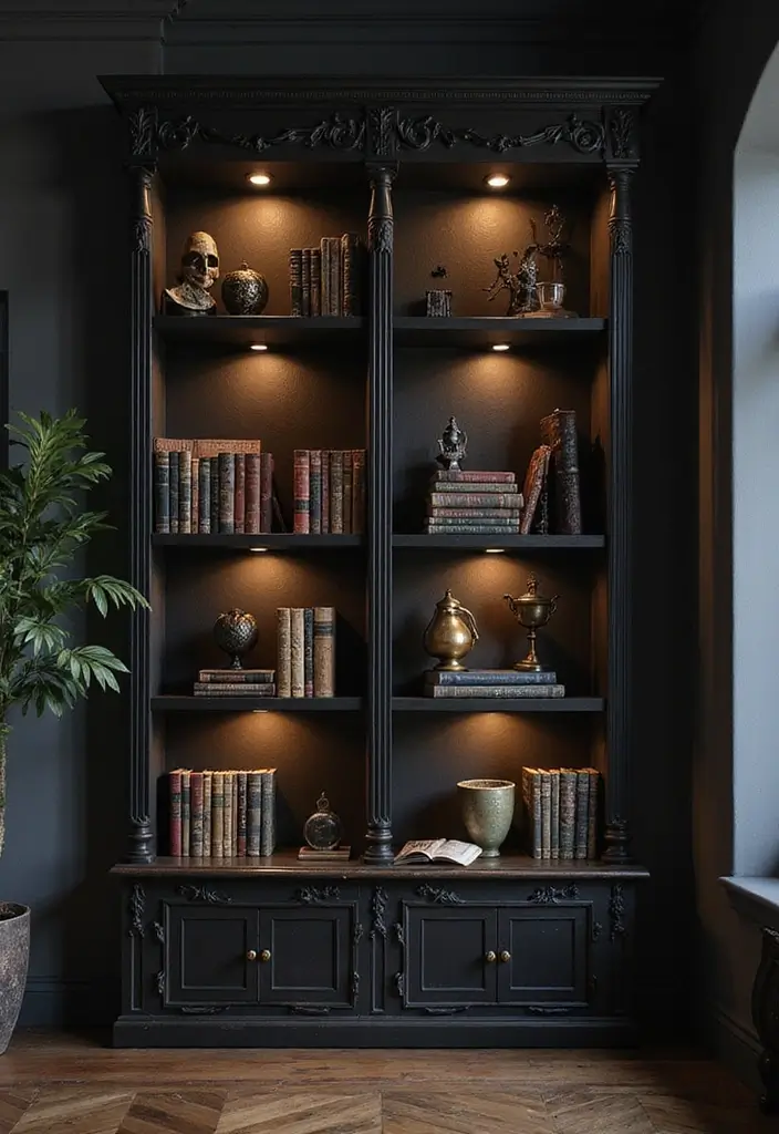 29 Unique DIY Gothic Decor Projects That Set the Mood - 25. DIY Gothic Shelving