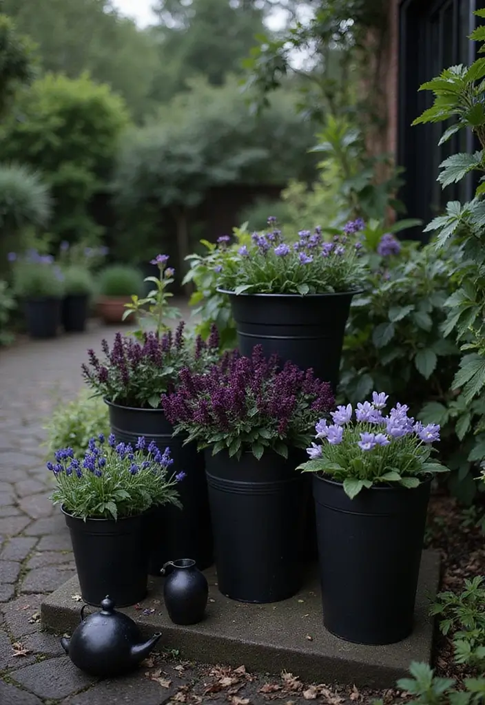 29 Unique DIY Gothic Decor Projects That Set the Mood - 26. Dark-Themed Garden Accents