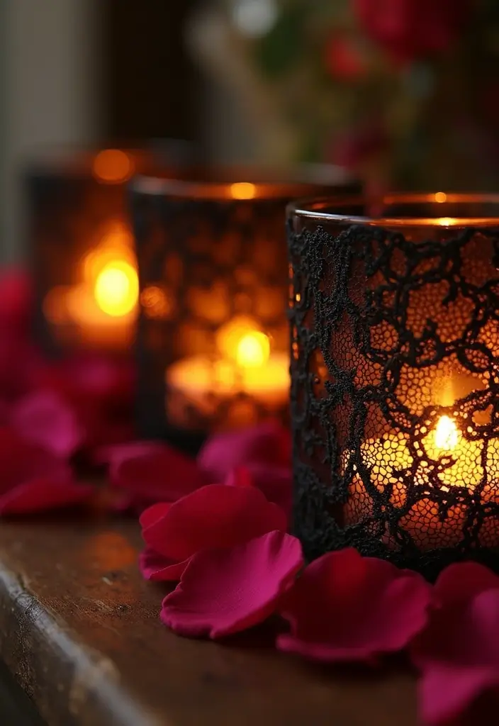 29 Unique DIY Gothic Decor Projects That Set the Mood - 7. Lace Draped Candle Holders