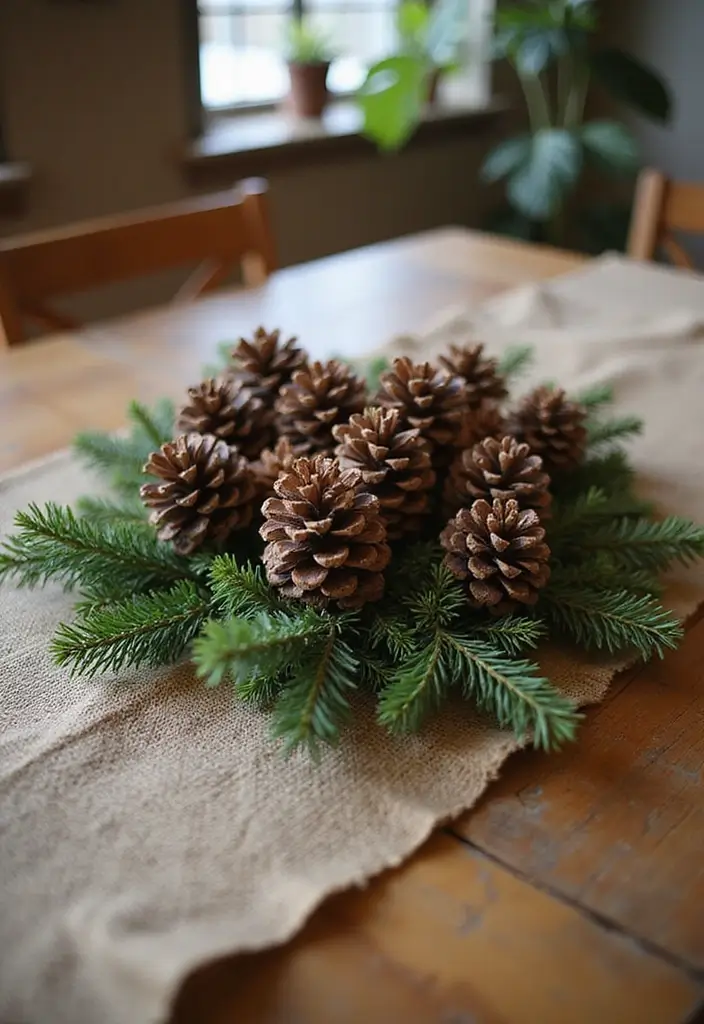 30+ DIY Christmas Table Decorations Guests Will Love - 1. Rustic Pinecone Centerpieces