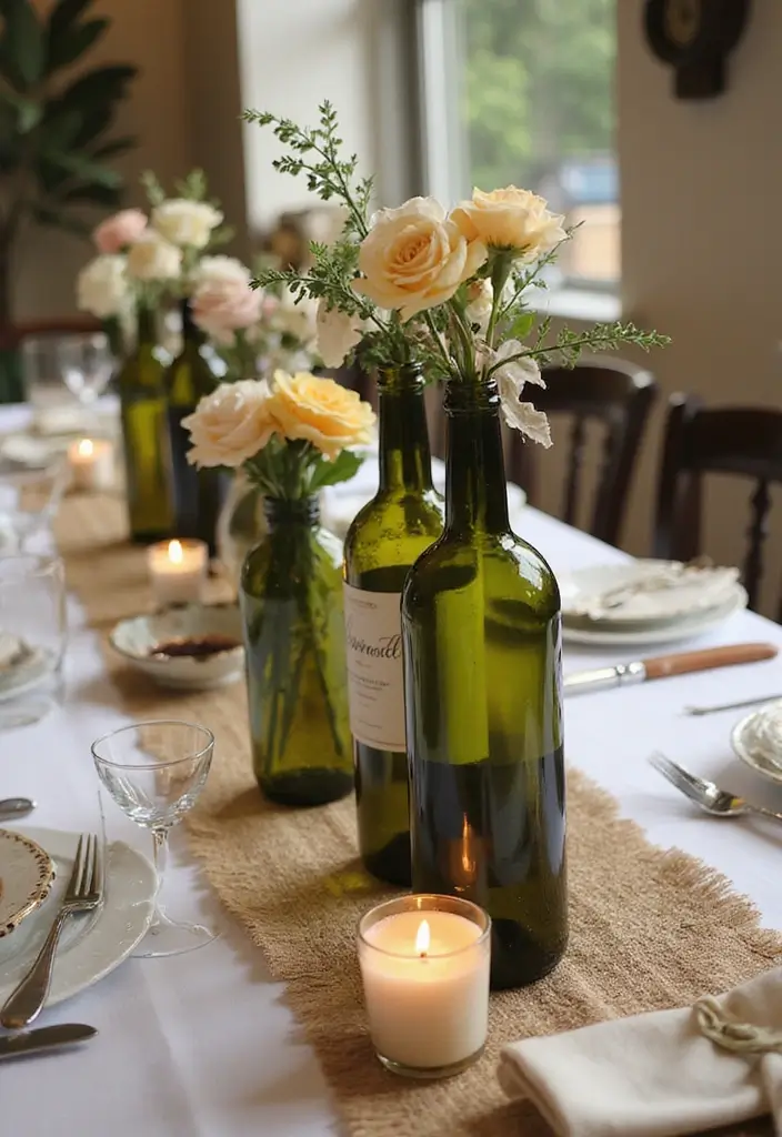 30+ DIY Christmas Table Decorations Guests Will Love - 11. Upcycled Wine Bottle Vases
