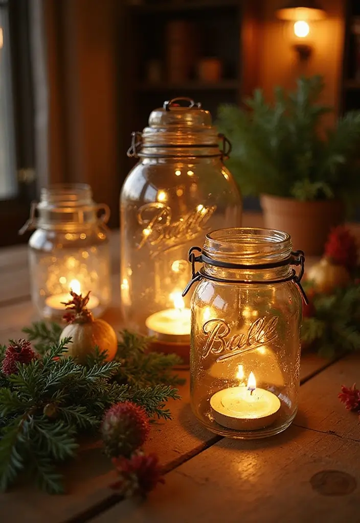 30+ DIY Christmas Table Decorations Guests Will Love - 2. Recycled Glass Jar Lanterns