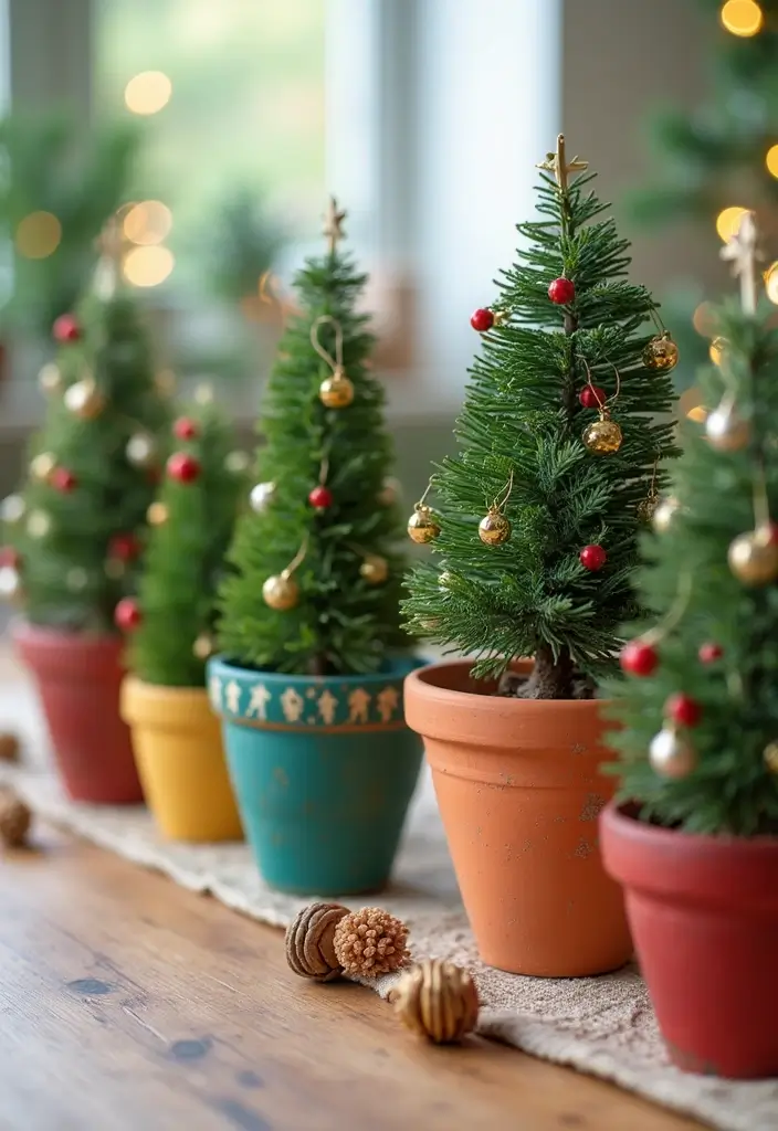 30+ DIY Christmas Table Decorations Guests Will Love - 20. Painted Terracotta Pots