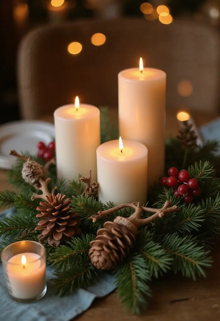 30+ DIY Christmas Table Decorations Guests Will Love - 22. Scented Candle Displays