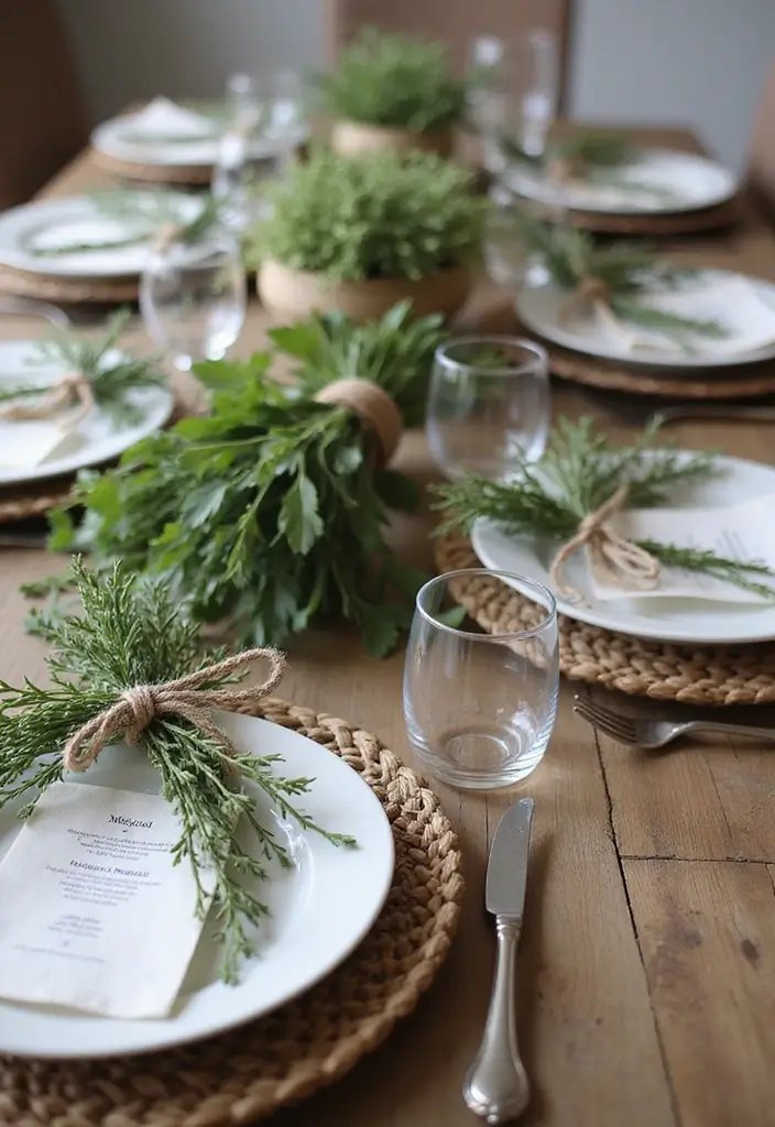 30+ DIY Christmas Table Decorations Guests Will Love - 9. Seasonal Herb Bundles