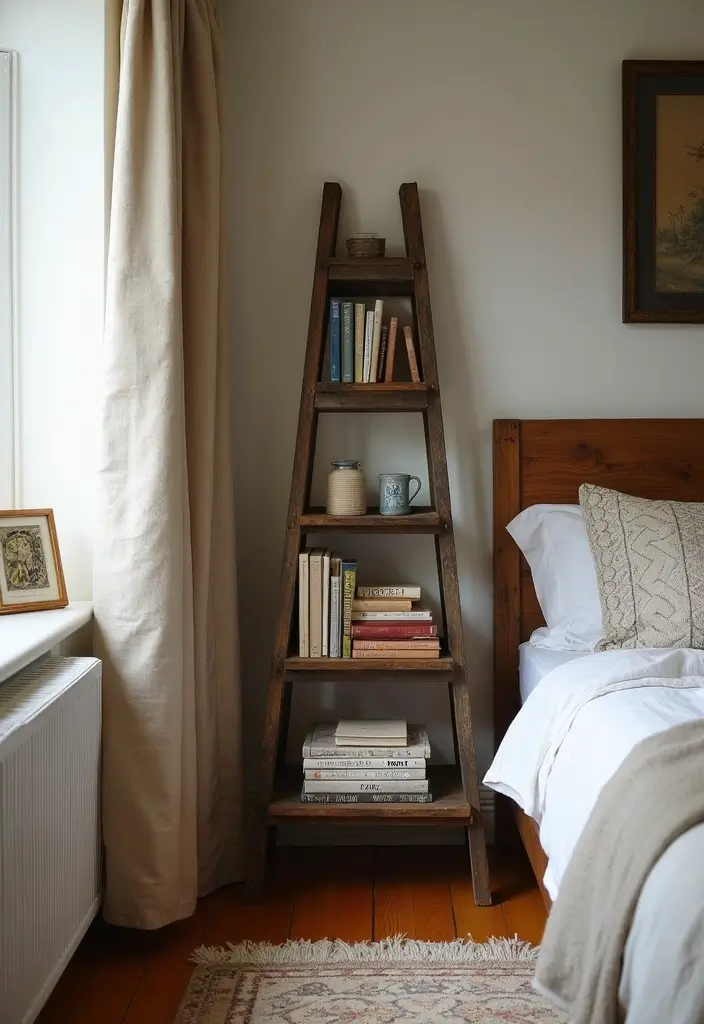 30+ DIY Nightstand Projects You’ll Want in Your Bedroom 10 30+ DIY Nightstand Projects You’ll Want in Your Bedroom - 10. Vintage Ladder Nightstand