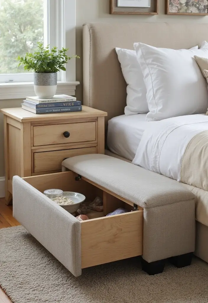 30+ DIY Nightstand Projects You’ll Want in Your Bedroom 14 30+ DIY Nightstand Projects You’ll Want in Your Bedroom - 14. Multi-Functional Ottoman Nightstand