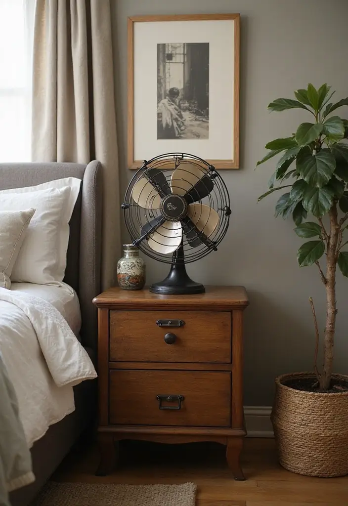 30+ DIY Nightstand Projects You’ll Want in Your Bedroom 17 30+ DIY Nightstand Projects You’ll Want in Your Bedroom - 17. Nightstand with a Vintage Fan
