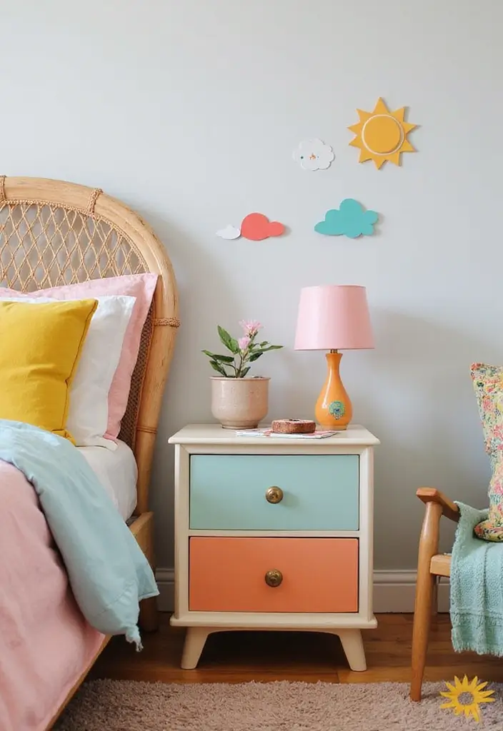 30+ DIY Nightstand Projects You’ll Want in Your Bedroom 21 30+ DIY Nightstand Projects You’ll Want in Your Bedroom - 21. Painted Nightstand with Decals