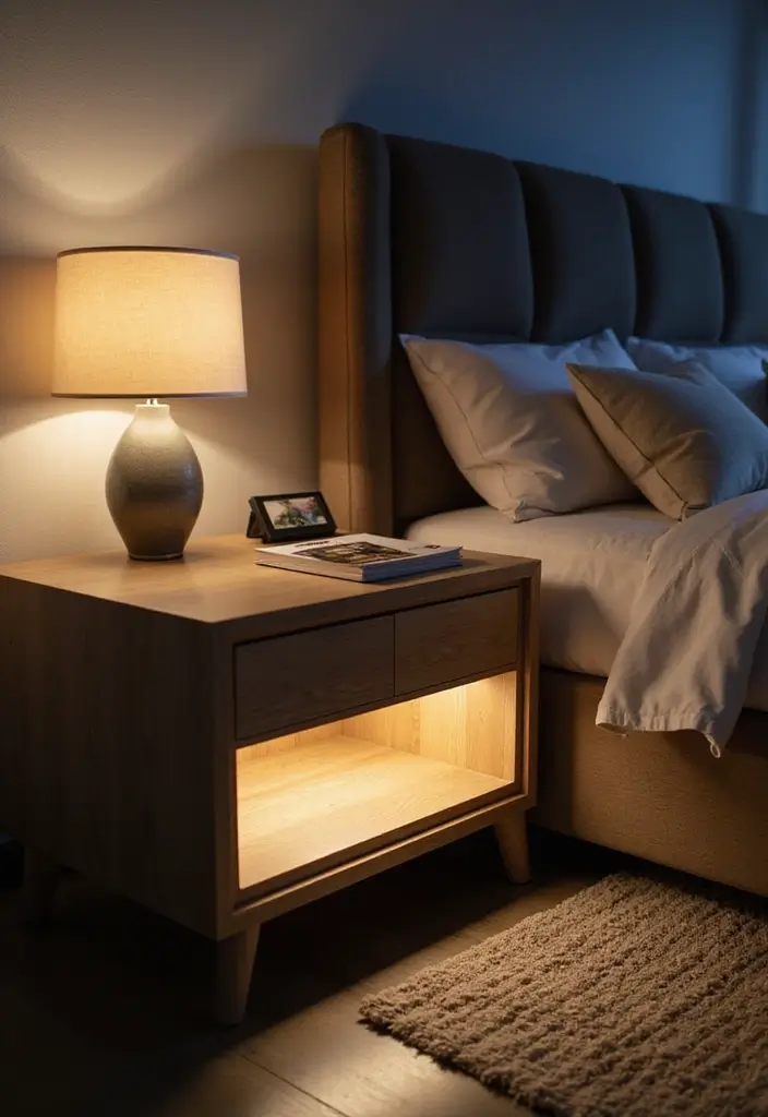 30+ DIY Nightstand Projects You’ll Want in Your Bedroom 28 30+ DIY Nightstand Projects You’ll Want in Your Bedroom - 28. Nightstand with Built-In Lighting