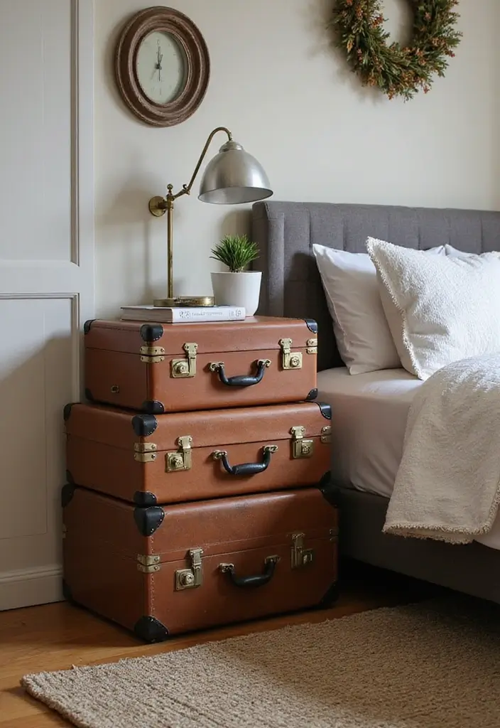 30+ DIY Nightstand Projects You’ll Want in Your Bedroom 4 30+ DIY Nightstand Projects You’ll Want in Your Bedroom - 4. Vintage Suitcase Nightstand