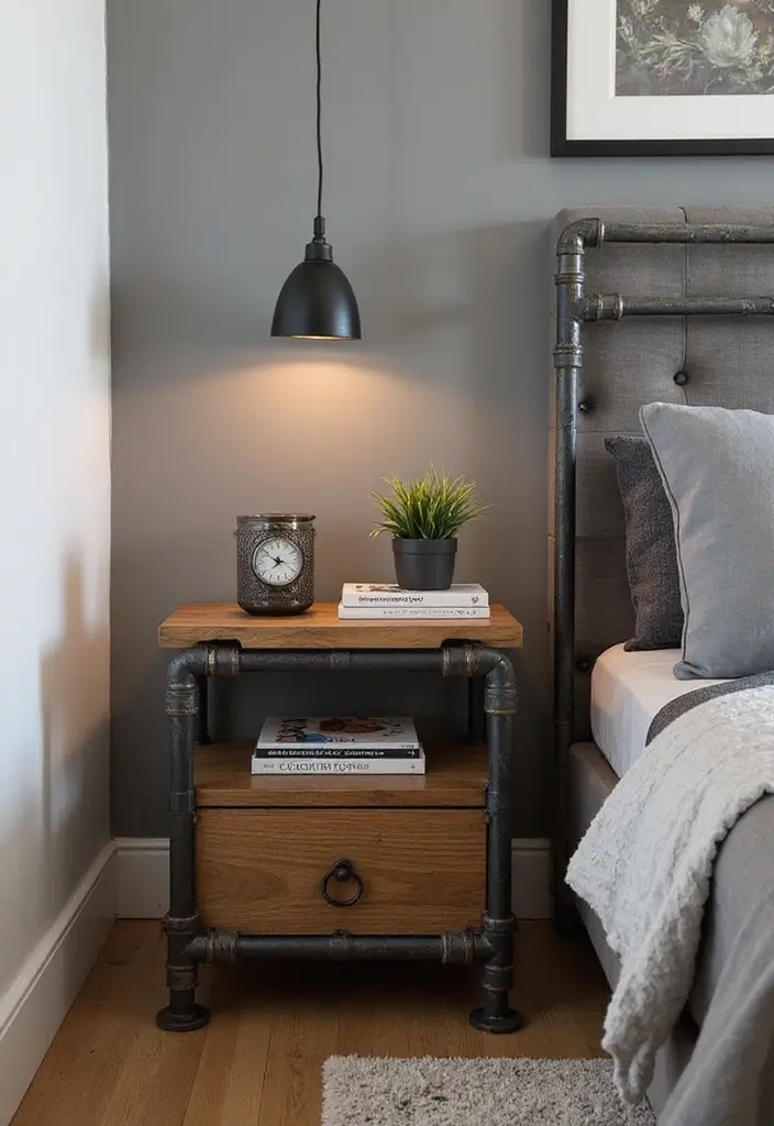 30+ DIY Nightstand Projects You’ll Want in Your Bedroom 6 30+ DIY Nightstand Projects You’ll Want in Your Bedroom - 6. Industrial Pipe Nightstand