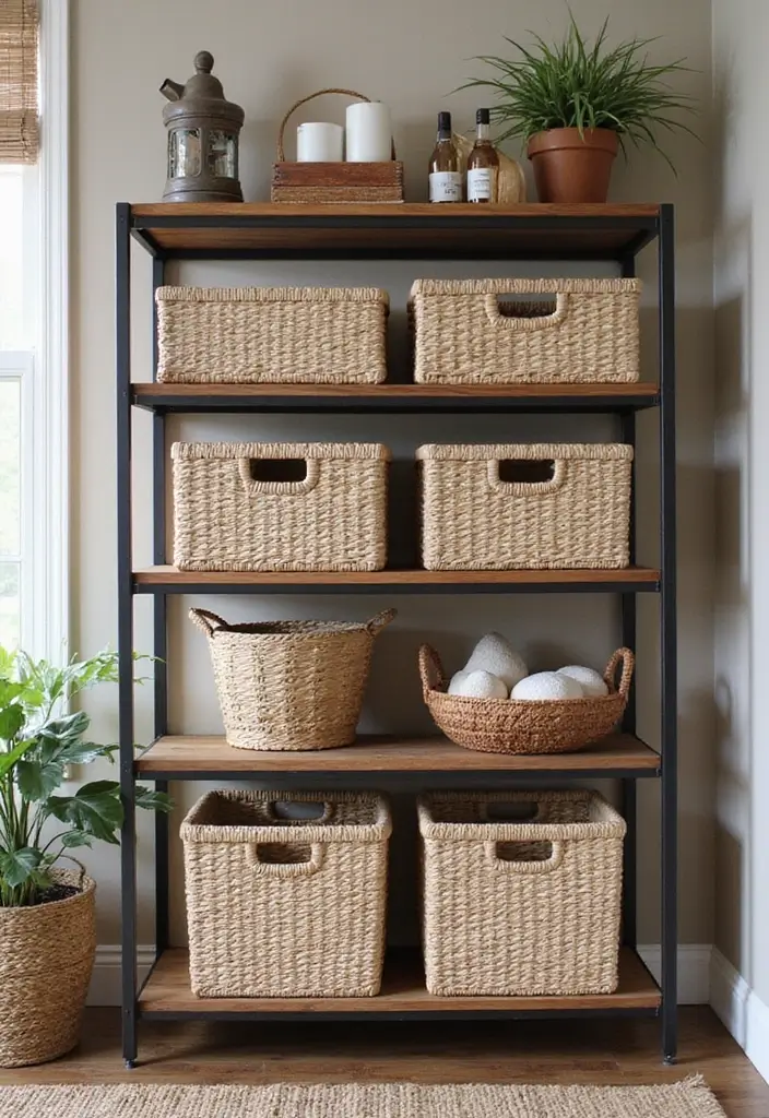 30+ DIY Organization Ideas to Simplify Your Home - 19. Baskets on Shelves
