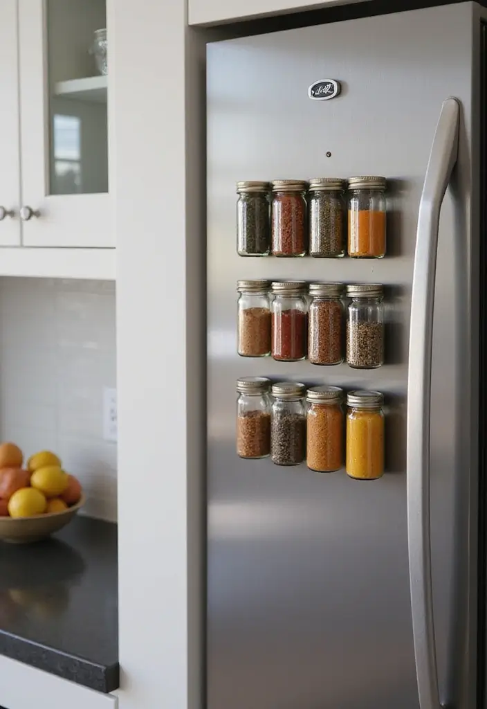 30+ DIY Organization Ideas to Simplify Your Home - 3. Magnetic Spice Rack for the Kitchen