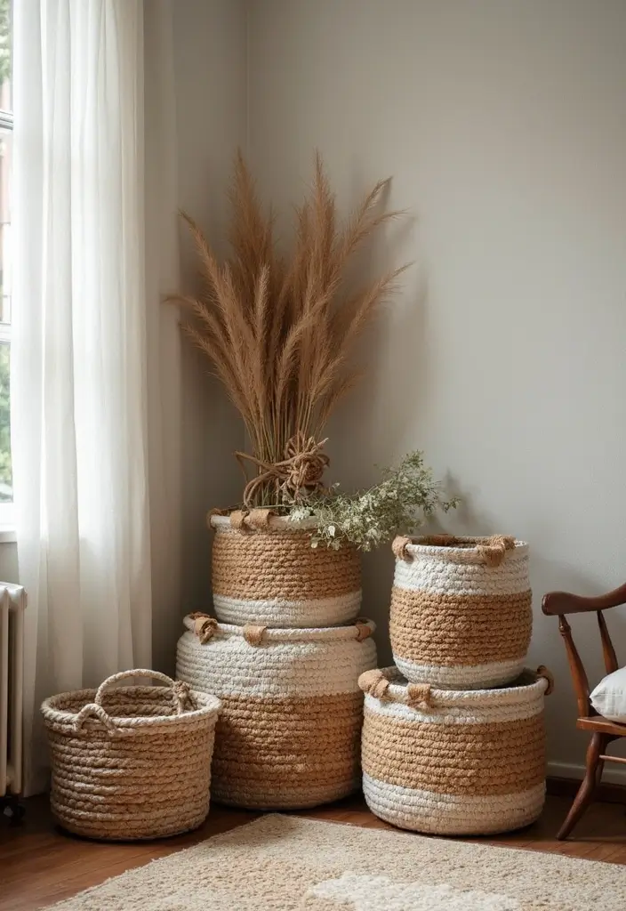 30+ DIY Organization Ideas to Simplify Your Home - 6. Decorative Bins and Baskets