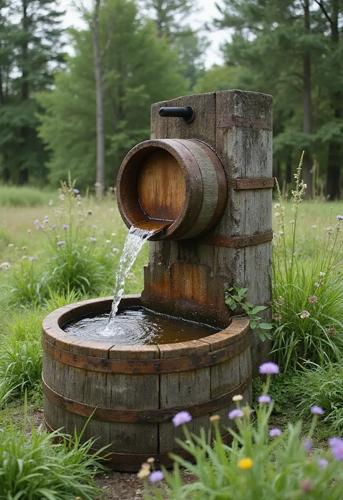 30+ Fountain DIY Projects That Add Zen to Your Garden - 2. Recycled Barrel Fountain