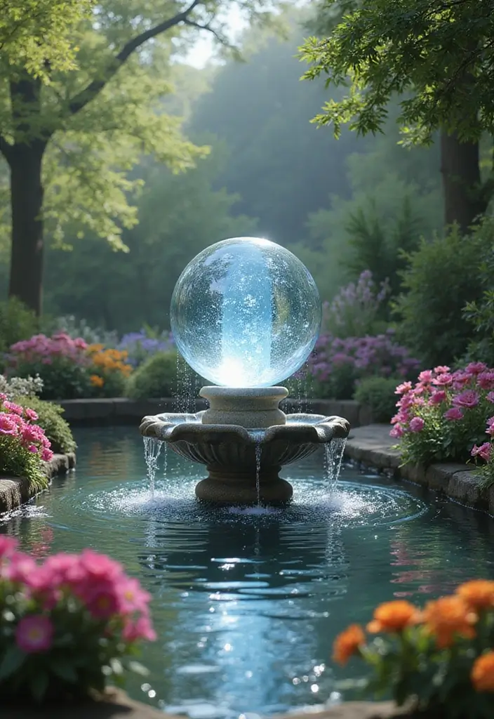 30+ Fountain DIY Projects That Add Zen to Your Garden - 24. Crystal Ball Fountain