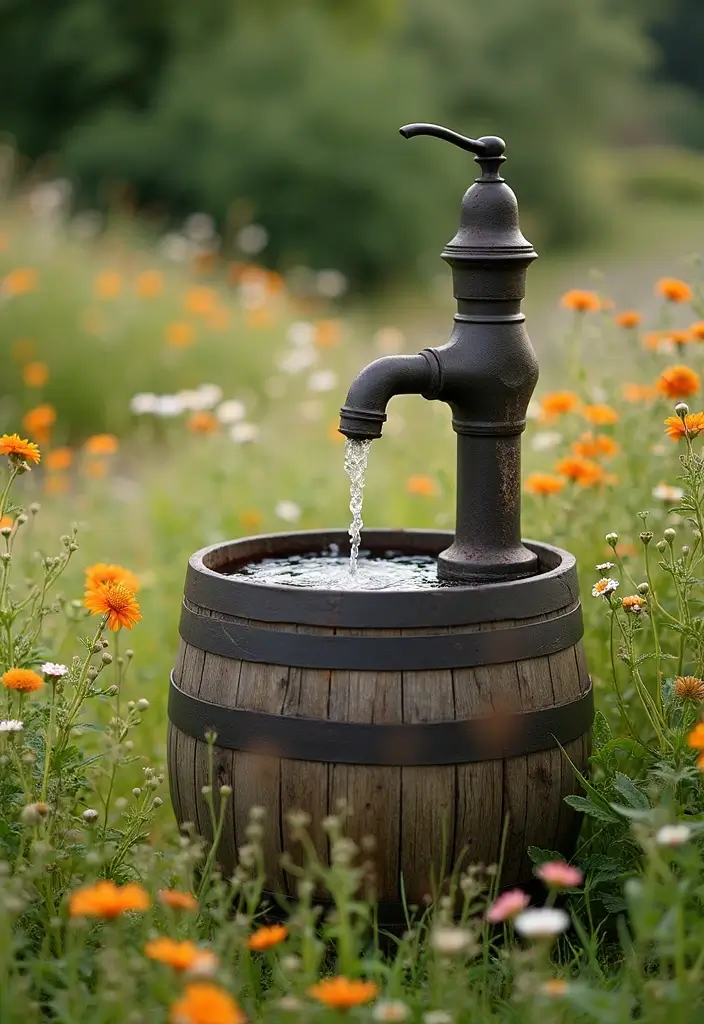 30+ Fountain DIY Projects That Add Zen to Your Garden - 25. Barrel and Pump Fountain