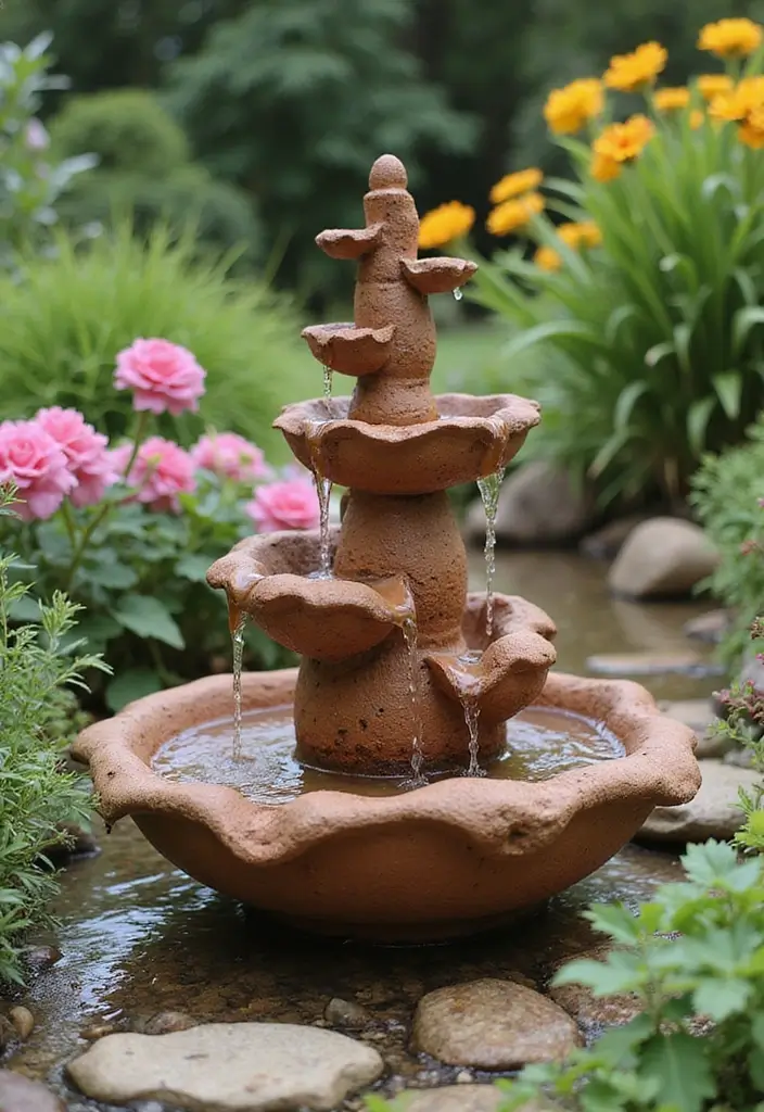 30+ Fountain DIY Projects That Add Zen to Your Garden - 26. Artistic Clay Fountain