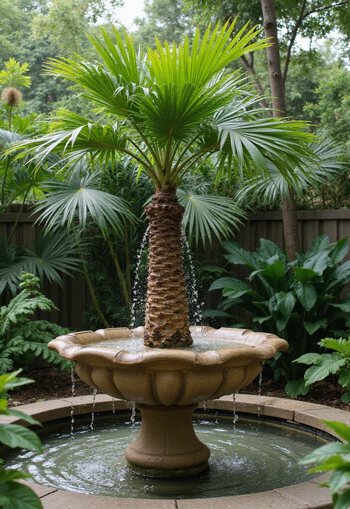 30+ Fountain DIY Projects That Add Zen to Your Garden - 28. Palm Tree Fountain
