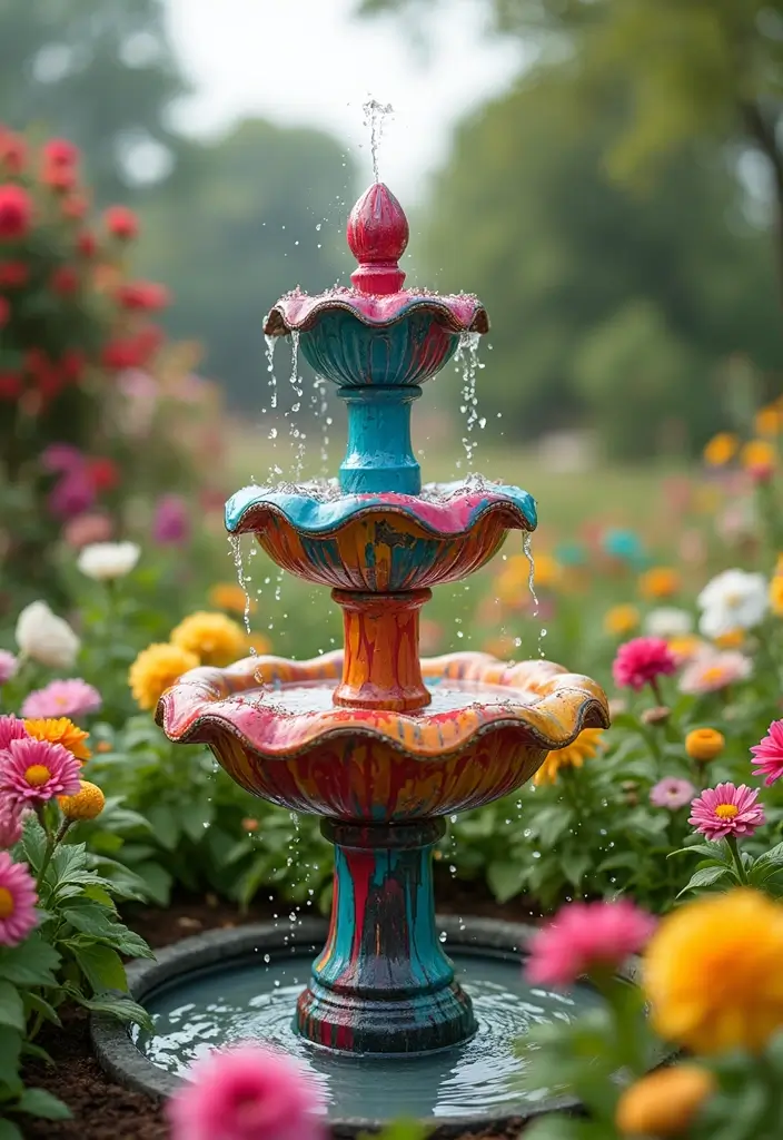 30+ Fountain DIY Projects That Add Zen to Your Garden - 29. Colorful Paint Can Fountain