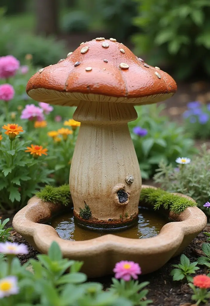 30+ Fountain DIY Projects That Add Zen to Your Garden - 9. Terracotta Mushroom Fountain