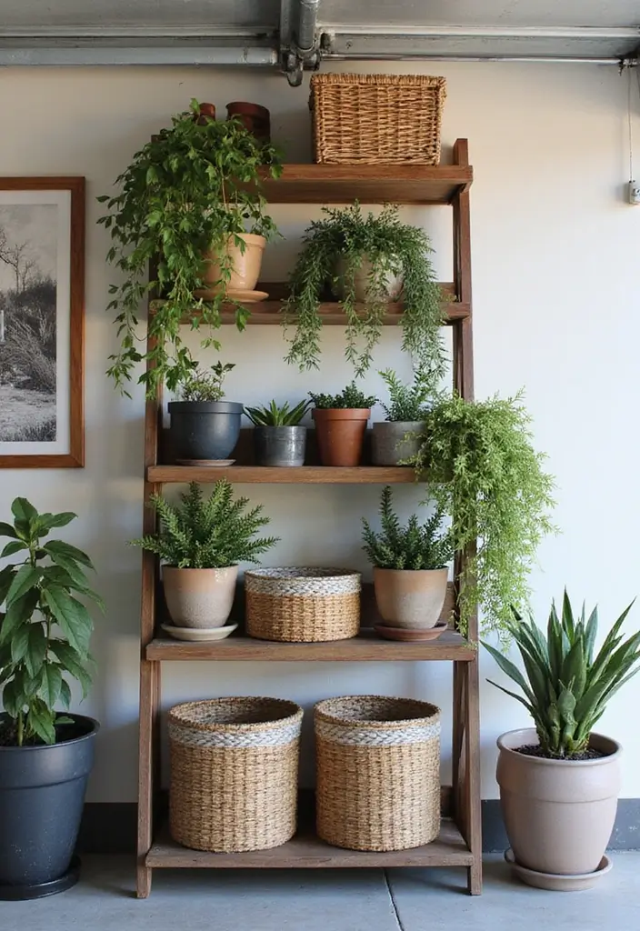 30+ Garage Organization Ideas DIY for a Clutter-Free Life - 17. Multi-Purpose Ladder Shelf