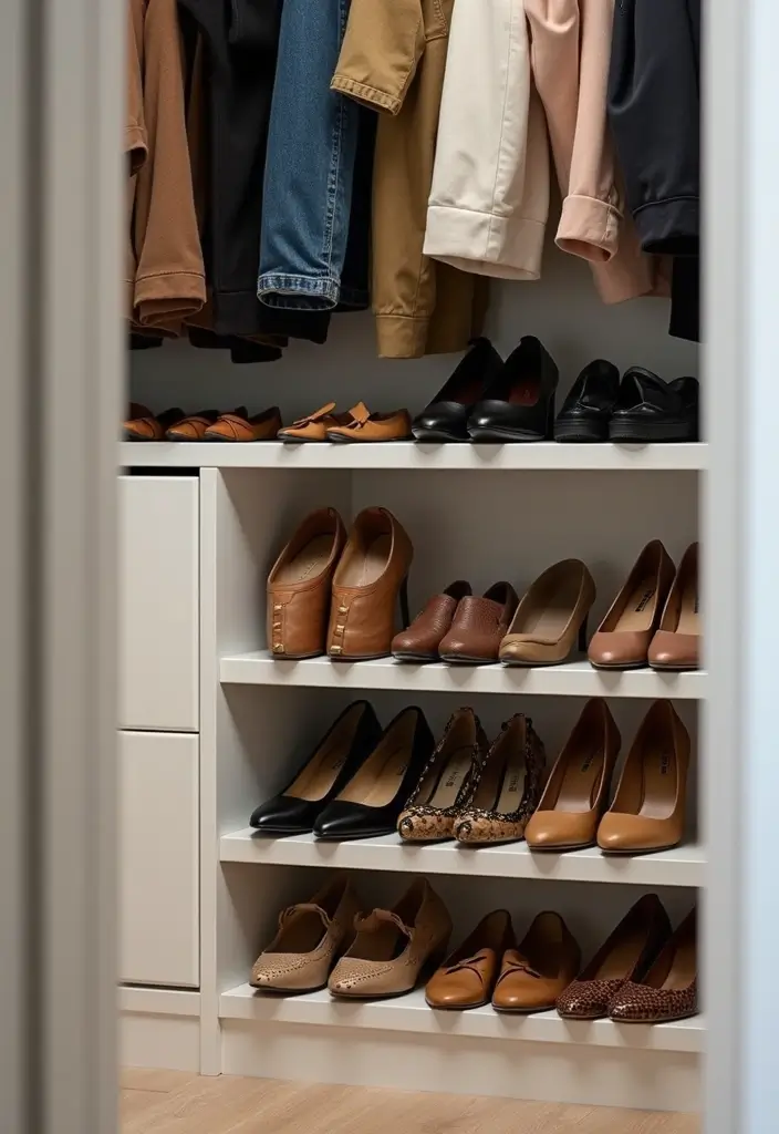 30+ Genius DIY Closet System Ideas to Maximize Space - 10. Use a Shoe Rack or Organizer