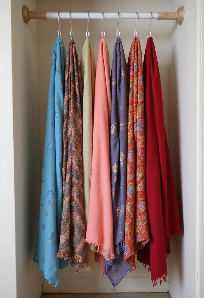 30+ Genius DIY Closet System Ideas to Maximize Space - 16. Tension Rods for Scarves