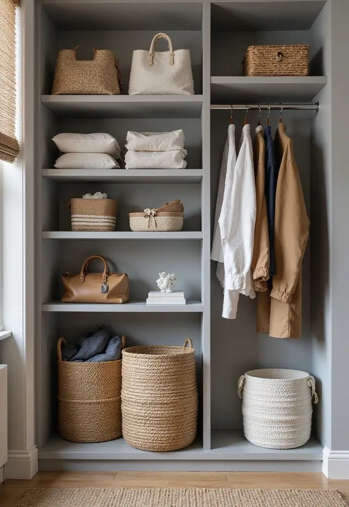 30+ Genius DIY Closet System Ideas to Maximize Space - 18. Incorporate a Laundry Basket