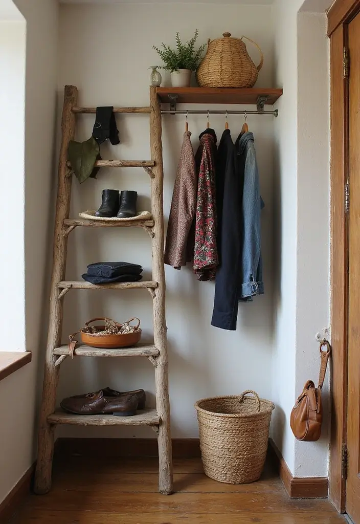 30+ Genius DIY Closet System Ideas to Maximize Space - 19. Use a Vintage Ladder for Display
