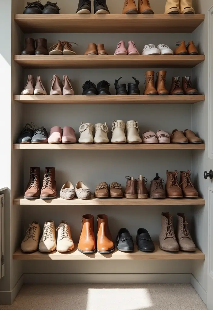 30+ Genius DIY Closet System Ideas to Maximize Space - 20. Wall-Mounted Shoe Storage