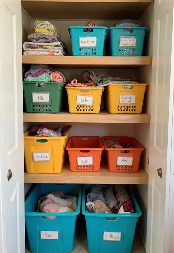 30+ Genius DIY Closet System Ideas to Maximize Space - 23. Use Totes and Bins