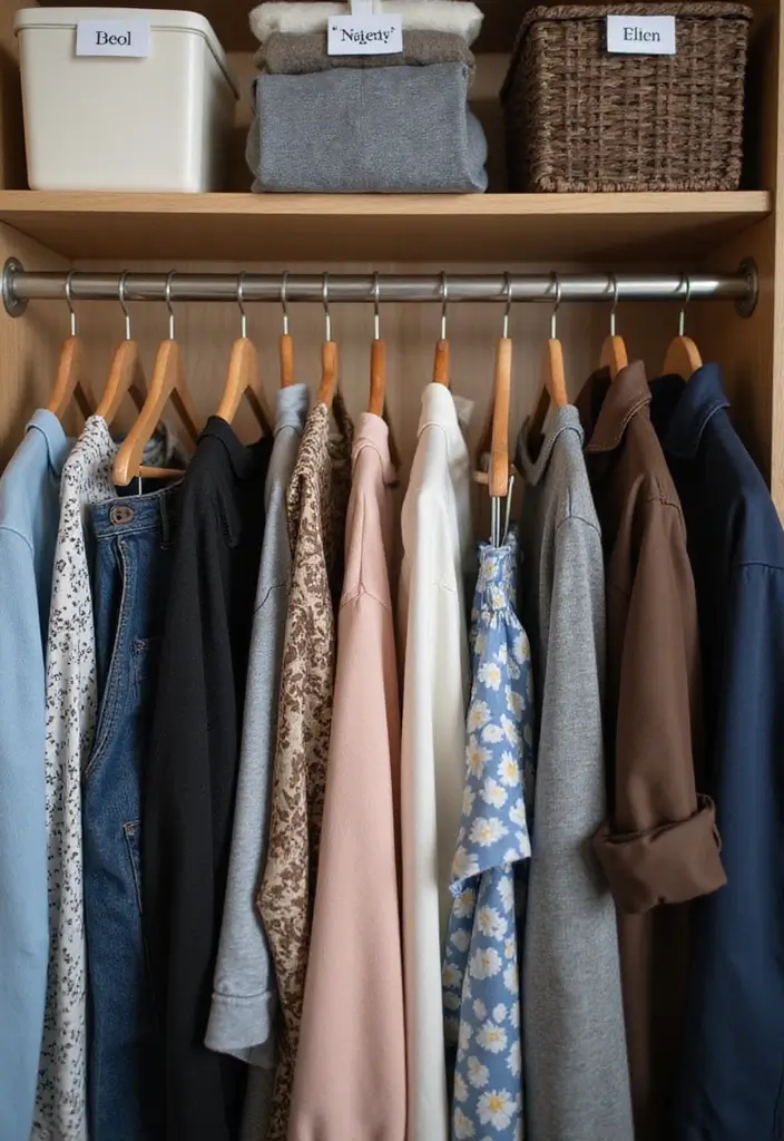 30+ Genius DIY Closet System Ideas to Maximize Space - 28. Labelled Hangers